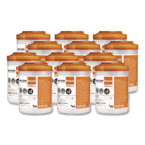 Image of Sani Professional® Sani-Cloth Bleach Germicidal Disposable Wipes, 1-Ply, 6 x 5, Unscented, White, 160/Canister, 12 Canisters/Carton