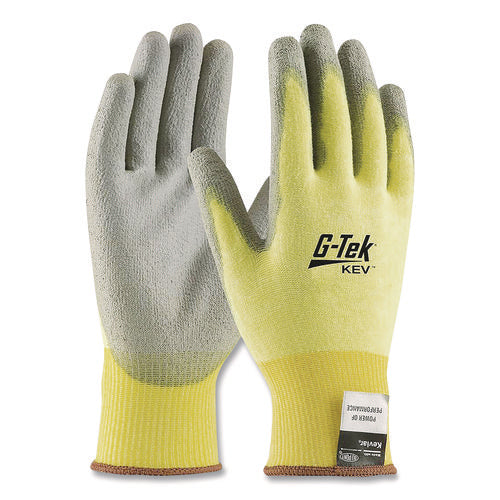 Image of PIP G-Tek Kev Cut-Resistant Seamless-Knit Gloves, Large (size 9), Yellow/gray, 12 Pairs