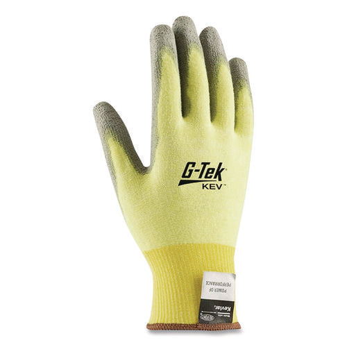 Image of PIP G-Tek Kev Cut-Resistant Seamless-Knit Gloves, Large (size 9), Yellow/gray, 12 Pairs