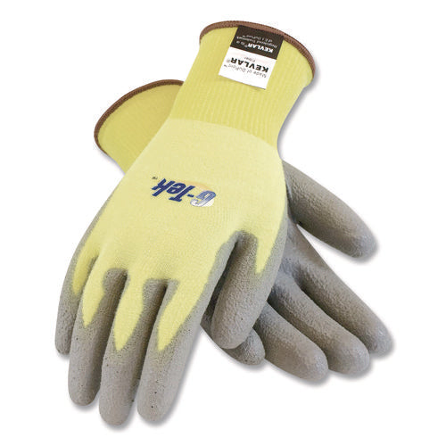 Image of PIP G-Tek Kev Cut-Resistant Seamless-Knit Gloves, Medium (size 8), Yellow/gray, 12 Pairs