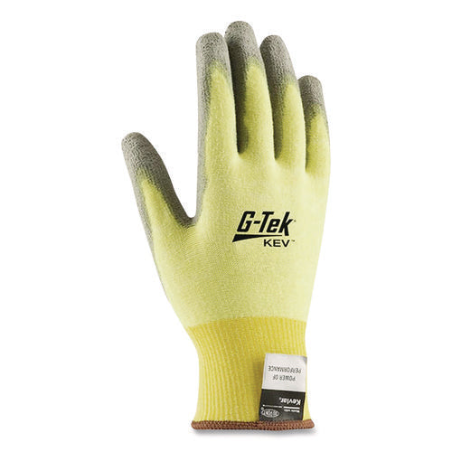 Image of PIP G-Tek Kev Cut-Resistant Seamless-Knit Gloves, Medium (size 8), Yellow/gray, 12 Pairs