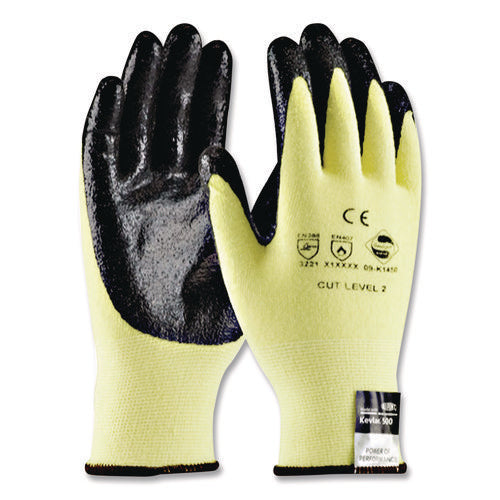 Image of G-Tek® Kev Seamless Knit Kevlar Gloves, Medium, Yellow/black, 12 Pairs