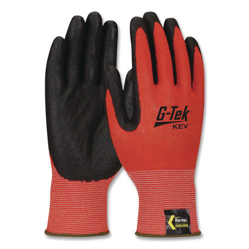 Image of G-Tek® Kev Hi-Vis Seamless Knit Kevlar Gloves, Large, Red/black