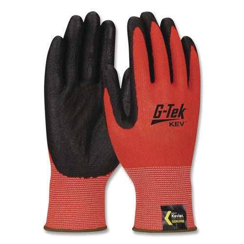 Image of G-Tek® Kev Hi-Vis Seamless Knit Kevlar Gloves, Medium, Red/black