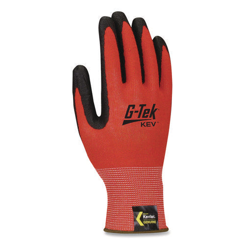 Image of G-Tek® Kev Hi-Vis Seamless Knit Kevlar Gloves, Medium, Red/black