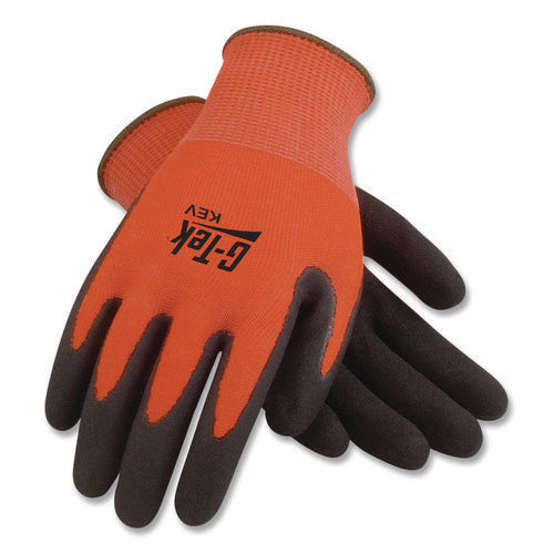 Image of G-Tek® Kev Hi-Vis Seamless Knit Kevlar Gloves, X-Large, Red/black
