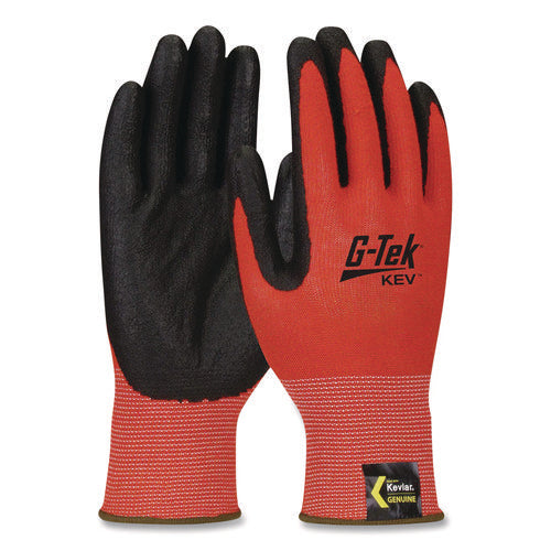 Image of G-Tek® Kev Hi-Vis Seamless Knit Kevlar Gloves, 2x-Large, Red/black
