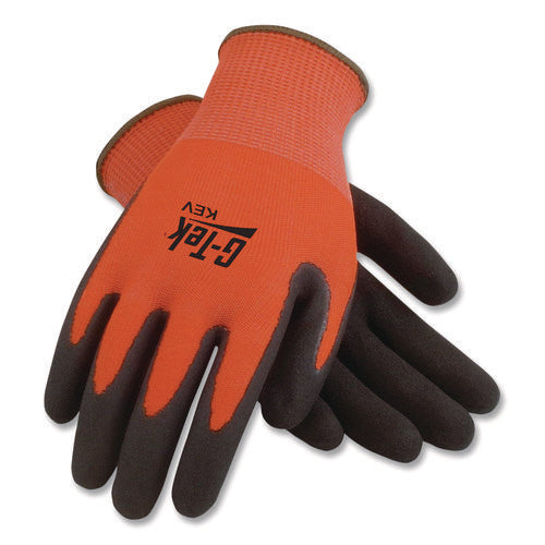 Image of G-Tek® Kev Hi-Vis Seamless Knit Kevlar Gloves, 2x-Large, Red/black