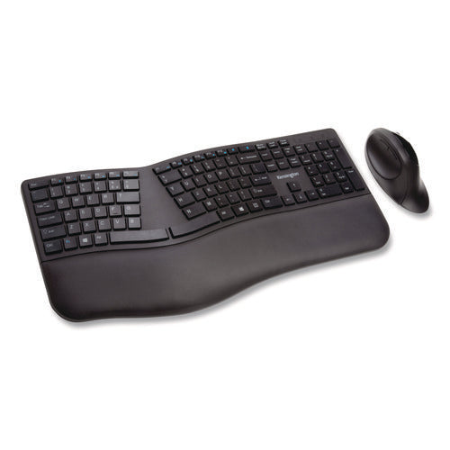 Image of Kensington® Pro Fit Ergo Wireless Keyboard and Mouse, 2.4 GHz Frequency, 30 ft Wireless Range, Black
