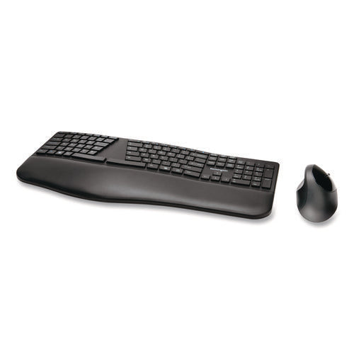 Image of Kensington® Pro Fit Ergo Wireless Keyboard and Mouse, 2.4 GHz Frequency, 30 ft Wireless Range, Black