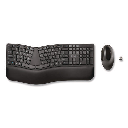 Image of Kensington® Pro Fit Ergo Wireless Keyboard and Mouse, 2.4 GHz Frequency, 30 ft Wireless Range, Black
