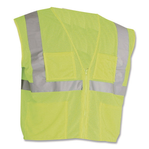 Image of PIP ANSI Class 2 Four Pocket Zipper Safety Vest, Polyester Mesh, 3X-Large, Hi-Viz Lime Yellow