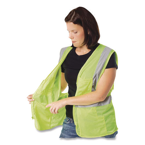 Image of PIP ANSI Class 2 Four Pocket Zipper Safety Vest, Polyester Mesh, Large, Hi-Viz Lime Yellow
