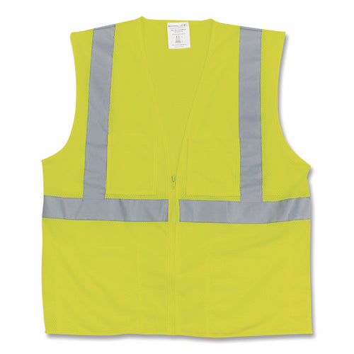 Image of PIP ANSI Class 2 Two-Pocket Zipper Mesh Safety Vest, 2X-Large, Hi-Viz Lime Yellow