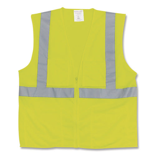 Image of PIP ANSI Class 2 Two-Pocket Zipper Mesh Safety Vest, Large, Hi-Viz Lime Yellow
