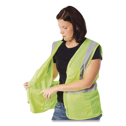 Image of PIP ANSI Class 2 Two-Pocket Zipper Mesh Safety Vest, X-Large, Hi-Viz Lime Yellow