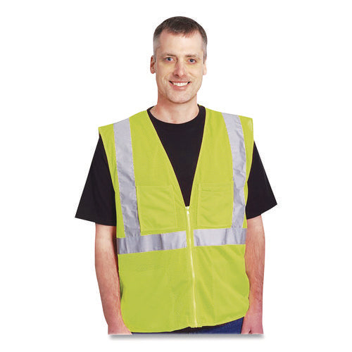 Image of PIP ANSI Class 2 Two-Pocket Zipper Mesh Safety Vest, X-Large, Hi-Viz Lime Yellow