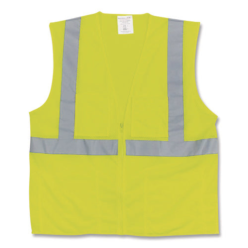 Image of PIP ANSI Class 2 Two-Pocket Zipper Mesh Safety Vest, X-Large, Hi-Viz Lime Yellow