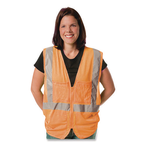 Image of PIP ANSI Class 2 Two-Pocket Zipper Mesh Safety Vest, Polyester Mesh, 2X-Large, Orange