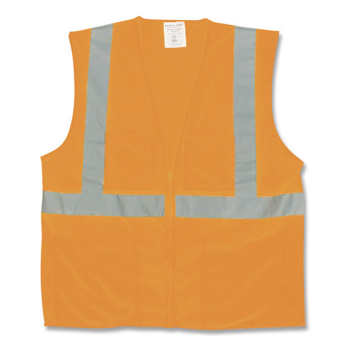 Image of PIP ANSI Class 2 Two-Pocket Zipper Mesh Safety Vest, Polyester Mesh, Large, Orange