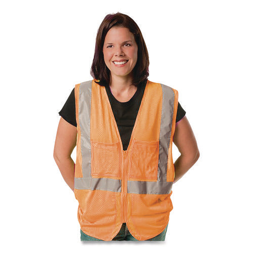 Image of PIP ANSI Class 2 Two-Pocket Zipper Mesh Safety Vest, Polyester Mesh, X-Large, Orange