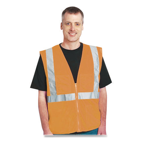 Image of PIP ANSI Class 2 Two-Pocket Zipper Mesh Safety Vest, Polyester Mesh, X-Large, Orange