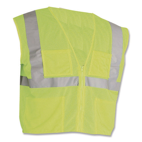 Image of PIP ANSI Class 2 Four Pocket Zipper Safety Vest, Polyester Mesh, 5X-Large, Hi-Viz Lime Yellow