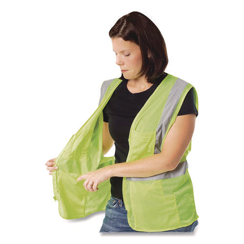 Image of PIP ANSI Class 2 Four Pocket Zipper Safety Vest, Polyester Mesh, X-Large, Hi-Viz Lime Yellow