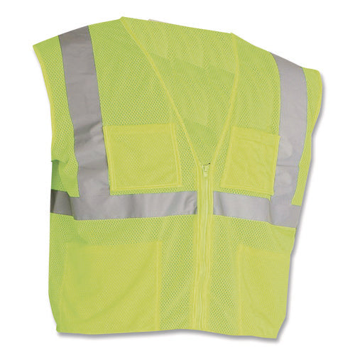 Image of PIP ANSI Class 2 Four Pocket Zipper Safety Vest, Polyester Mesh, X-Large, Hi-Viz Lime Yellow