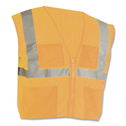 Image of PIP ANSI Class 2 Four Pocket Zipper Safety Vest, Polyester Mesh, Large, Hi-Viz Orange