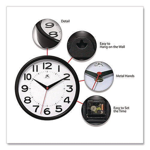 Image of Infinity Instruments Metro Wall Clock, 9" Diameter, Black Case, 1 Aa (sold Separately)