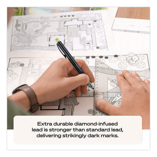 Image of uniball® KuruToga Mechanical Pencil with Tube of Diamond Lead, 0.7 mm, HB (#2), Black Lead, Black/Green Barrel