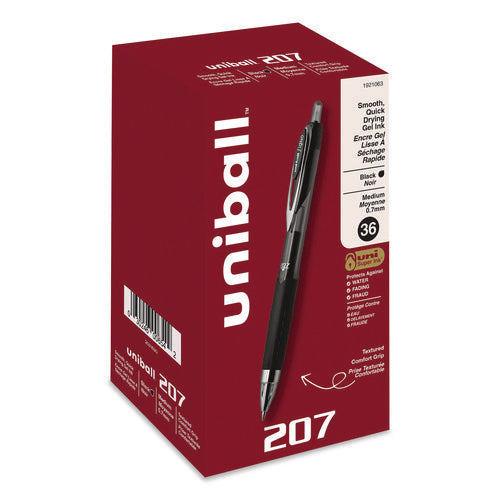 Image of uniball® Signo 207 Gel Pen Value Pack, Retractable, Medium 0.7 mm, Black Ink, Smoke/Black Barrel, 36/Box