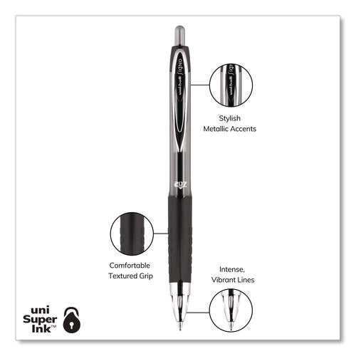 Image of uniball® Signo 207 Gel Pen, Retractable, Medium 0.7 mm, Black Ink, Smoke/Black Barrel, 4/Pack