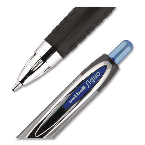 Image of uniball® Signo 207 Gel Pen, Retractable, Medium 0.7 mm, Blue Ink, Smoke/Black/Blue Barrel, 4/Pack