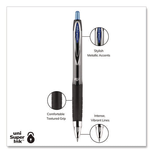 Image of uniball® Signo 207 Gel Pen, Retractable, Medium 0.7 mm, Blue Ink, Smoke/Black/Blue Barrel, 4/Pack