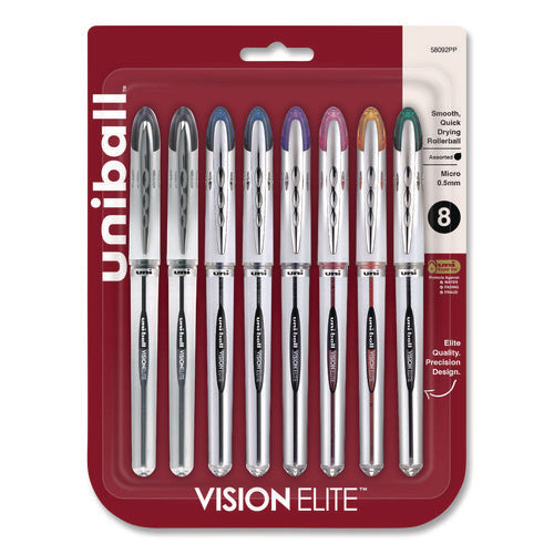 Image of uniball® VISION ELITE Hybrid Gel Pen, Stick, Fine 0.5 mm, Assorted Ink and Barrel Colors, 8/Pack
