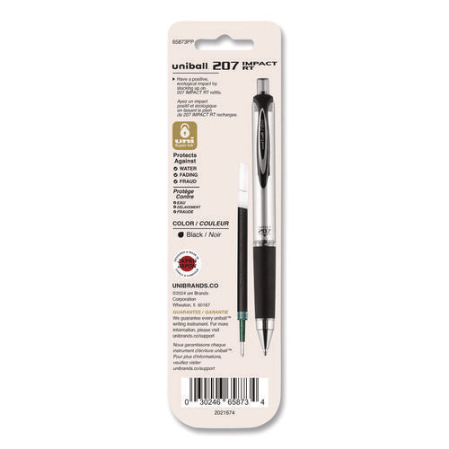 Image of uniball® 207 Impact RT Gel Retractable Pen Refills, Bold 1 mm Conical Tip, Black Ink, 2/Pack