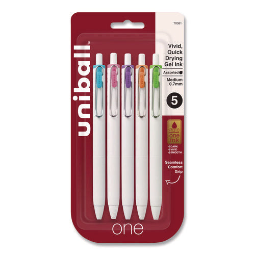 Image of uniball® uniONE Gel Pen, Retractable, Medium 0.7 mm, Assorted Fashion Ink and Barrel Colors, 5/Pack