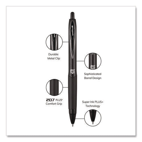 Image of uniball® 207 Plus+ Gel Pen, Retractable, Medium 0.7 mm, Black Ink, Black Barrel, 4/Pack