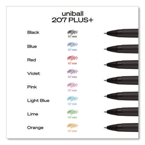Image of uniball® 207 Plus+ Gel Pen, Retractable, Medium 0.7 mm, Black Ink, Black Barrel, 4/Pack
