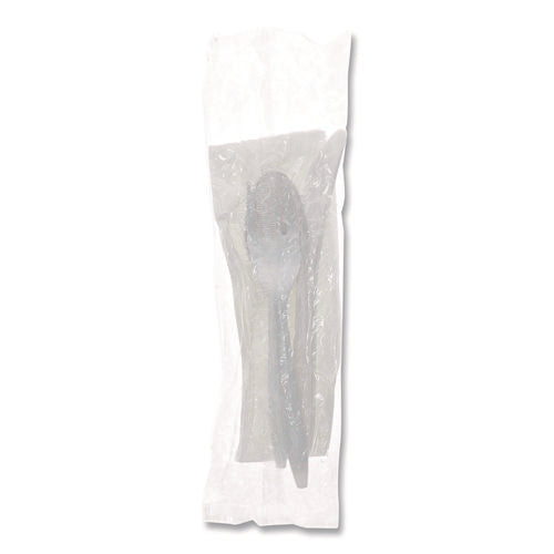 Image of Pactiv Evergreen Fieldware Cutlery Kit, Individually Wrapped, Mediumweight, Fork/Knife/Napkin/Spoon, Plastic, White, 250/Carton