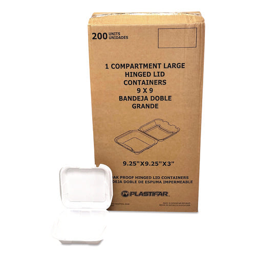 Image of Plastifar Foam Hinged Lid Containers, 9 x 10 x 3, White, Foam, 200/Carton