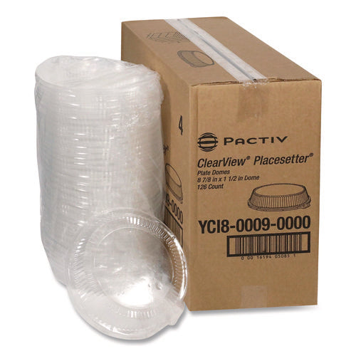 Image of Pactiv Evergreen ClearView Dome-Style Lid with Tabs, 8.75" Diameter x 0.8" h, Clear, Plastic, 126/Carton