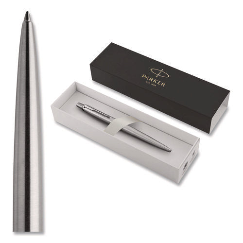 Image of Parker® Jotter Ballpoint Pen, Retractable, Fine 0.5 Mm, Blue Ink, Stainless Steel Barrel