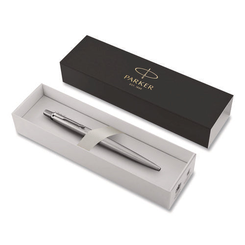 Image of Parker® Jotter Ballpoint Pen, Retractable, Fine 0.5 Mm, Blue Ink, Stainless Steel Barrel