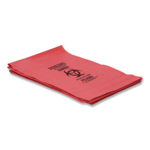 Image of Heritage Healthcare Biohazard Printed Low-Density Can Liners, Biohazard, 45 gal, 1.3 mil, 40 x 46, Red, Flat Pack, 200/Carton