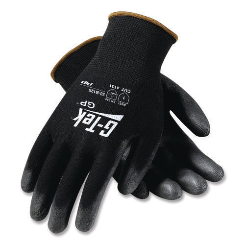 Image of G-Tek® Gp Polyurethane-Coated Nylon Gloves, Medium, Black, 12 Pairs