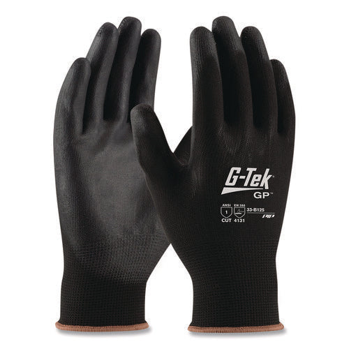 Image of G-Tek® Gp Polyurethane-Coated Nylon Gloves, Medium, Black, 12 Pairs