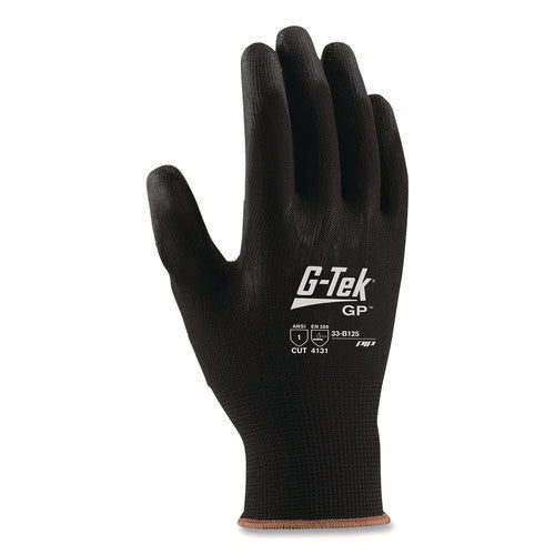 Image of G-Tek® Gp Polyurethane-Coated Nylon Gloves, Large, Black, 12 Pairs